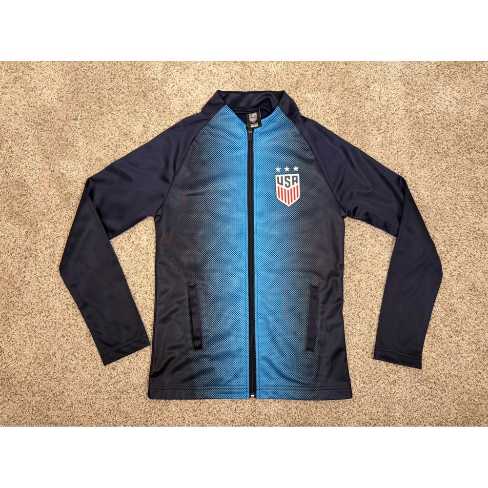US Soccer Full Zip Track Jacket Youth Large Blue Navy USA Crest Logo